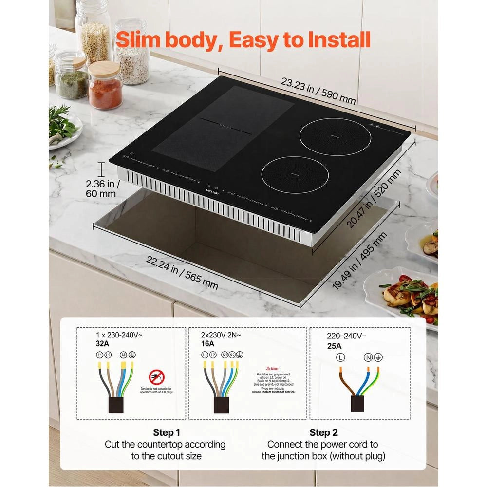 Piano Cottura Induzione Incasso 7200W 4 Bruciatori 590x520mm Blocco Bambini Vetroceramica Cucina