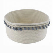 Trade Shop - Cesto Porta Oggetti Per Biancheria In Corda Pon Pon Grigi Cestino 30x14 Cm 10671 -