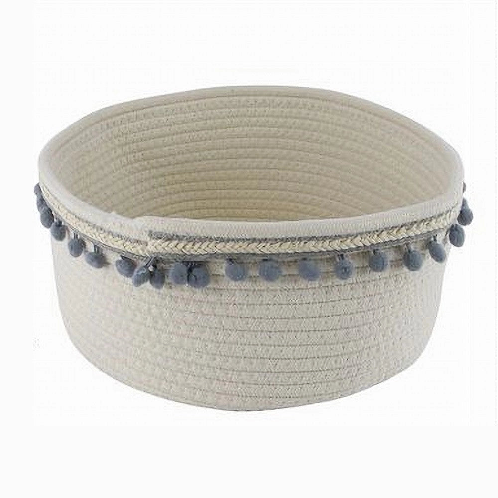 Trade Shop - Cesto Porta Oggetti Per Biancheria In Corda Pon Pon Grigi Cestino 30x14 Cm 10671 -