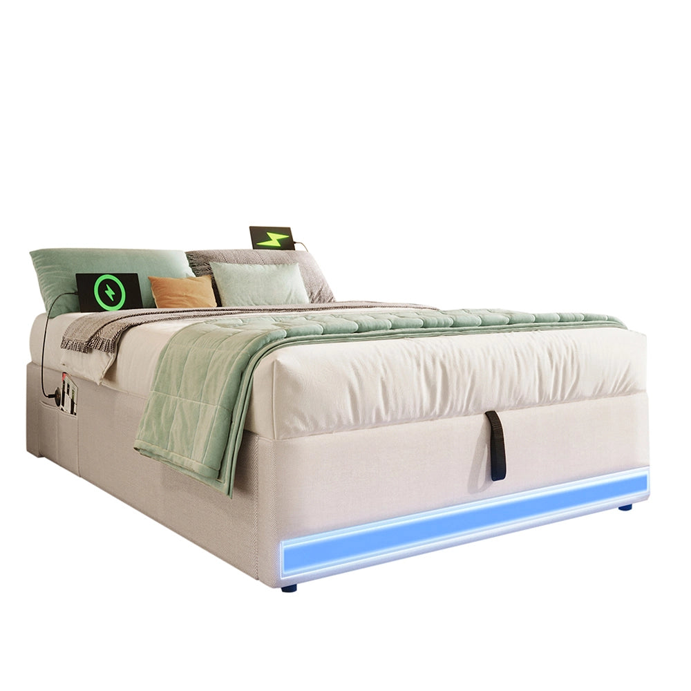 Letto contenitore - Xylo - 90x200 cm LED beige