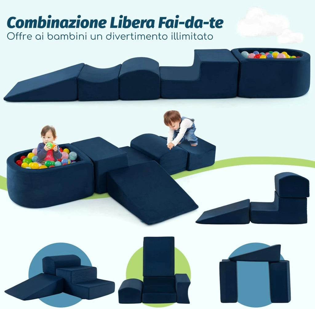 Set di 5 Pezzi Gioco in Schiuma, Blocchi con Piscina di Palline per Bambini, Coperture Lavabili con Cerniere, Blocchi Creativi per Stanza di Giocattoli, Camera da Letto (Navy)