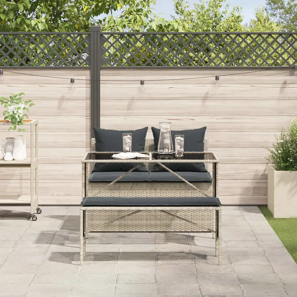 Set Pranzo da Giardino 3pz con Cuscini Grigio Chiaro Polyrattan 4104186