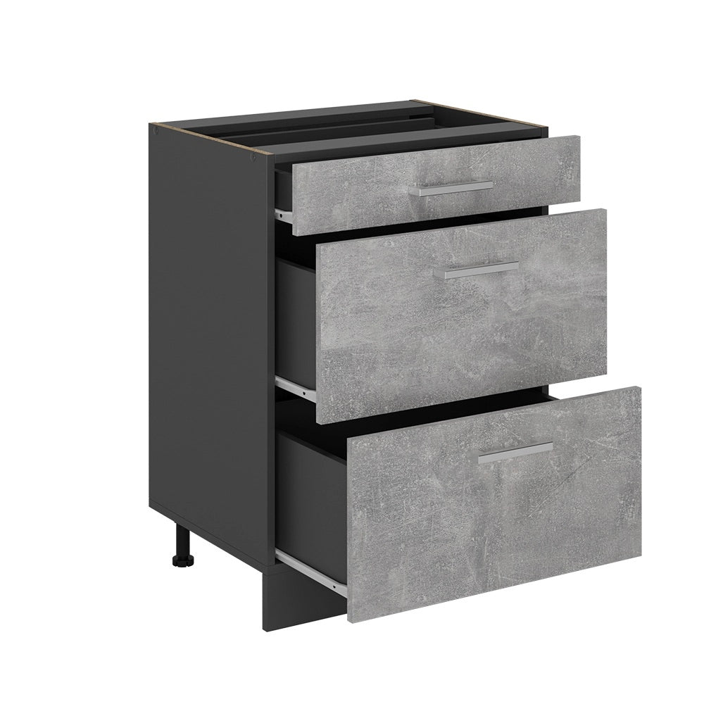 Vicco Mobiletto base per cucina Calcestruzzo 60 cm con cassetti, PL Rovere