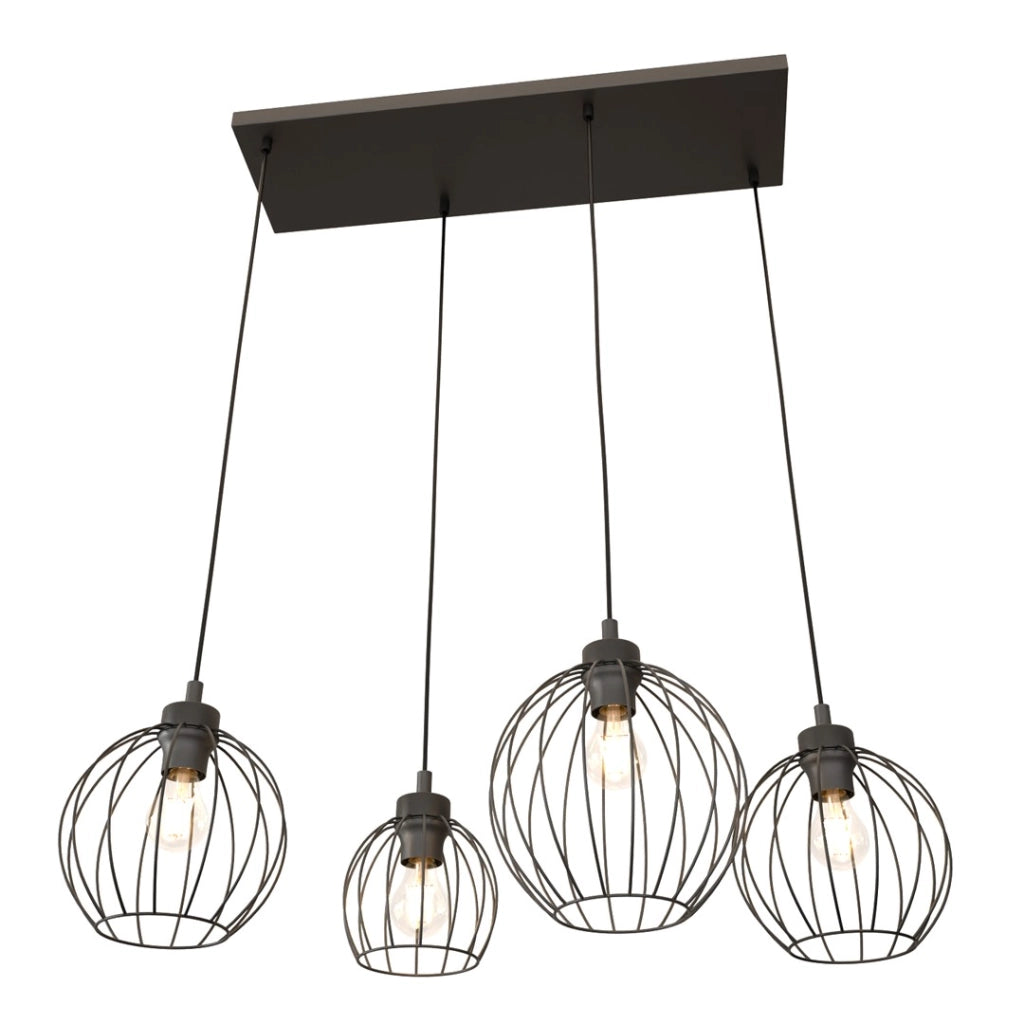 Lampada a sospensione loft nera 4 sfere E27 Nando Emibig