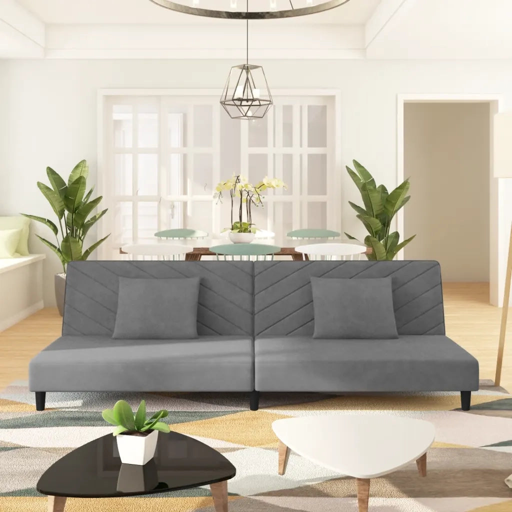 Divano Letto a 2 Posti con 2 Cuscini-Sofa Letto 2 Posti-Daybed Grigio Chiaro in Velluto 186986