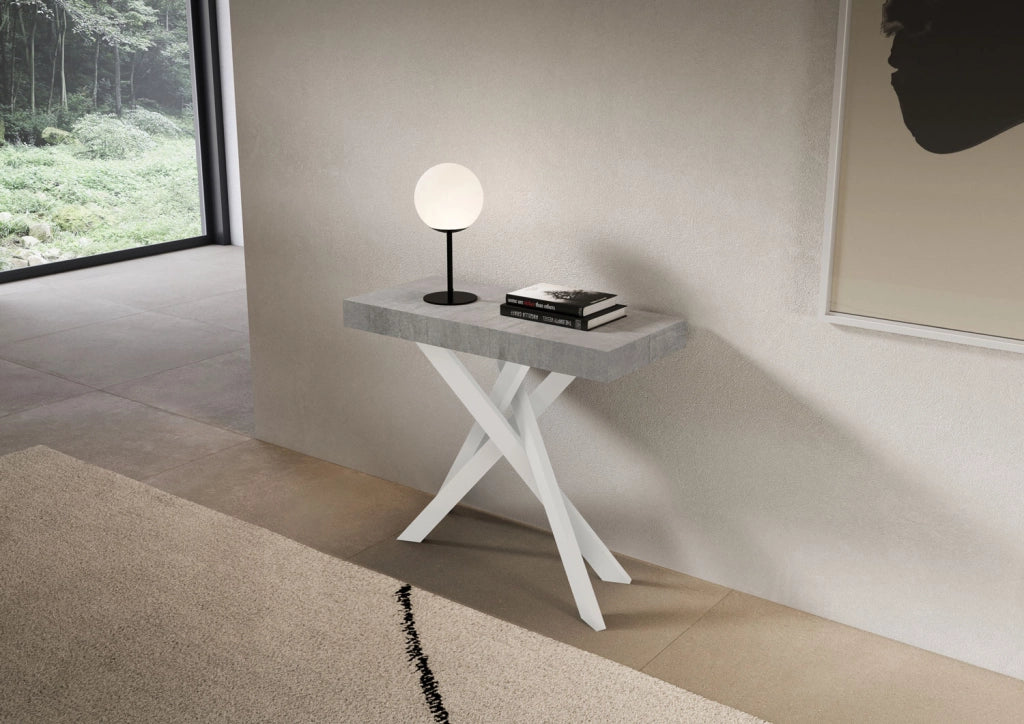 Consolle allungabile 90x40/300 cm Saki cemento gambe bianche