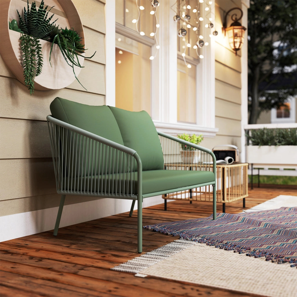 Divano da giardino 2 posti ¨C Minimal ¨C polyrattan, cuscini, verde, 112x72x76cm