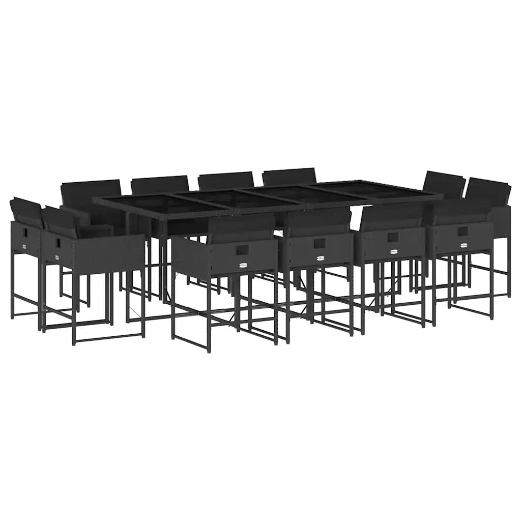Set da Pranzo da Giardino 13pz con Cuscini Nero in Polyrattan 3278166