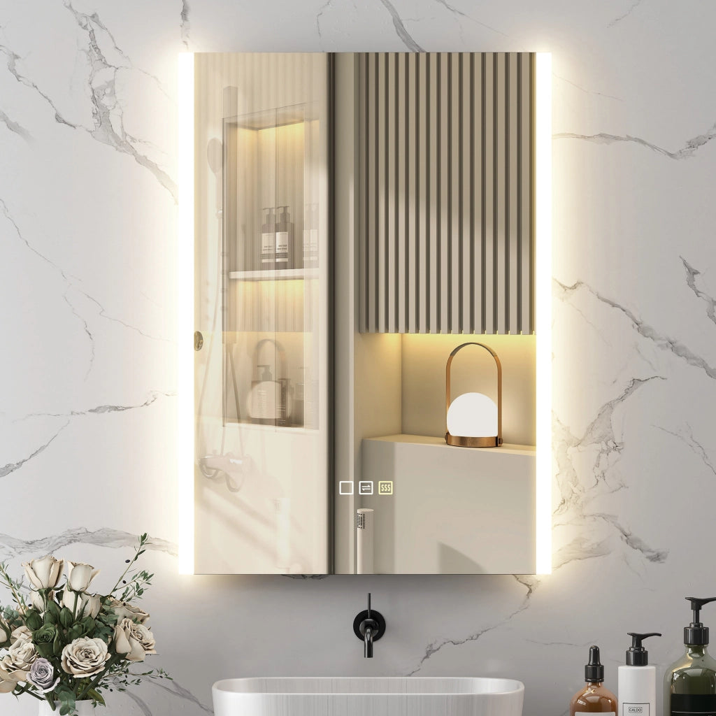 Specchio da Bagno con Luce LED ¨C zephmum ¨C Argento 70x50x3 cm