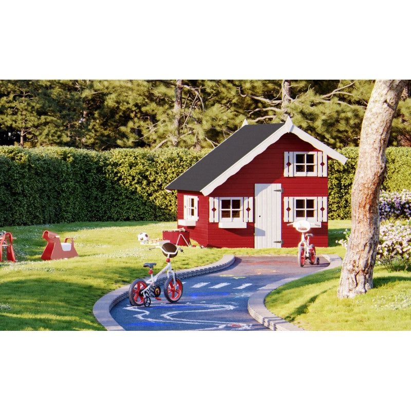 Casetta in legno per bambini da giardino 220x180 cm, con soppalco interno e pareti spessore 16 mm, porta singola, uso esterno - Esterni da Vivere
