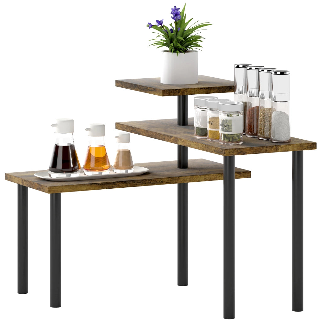 Scaffale Girevole a 3 Livelli ¨C Minimal ¨C Legno e Acciaio, 40x10x36.5 cm, Marrone Rustico