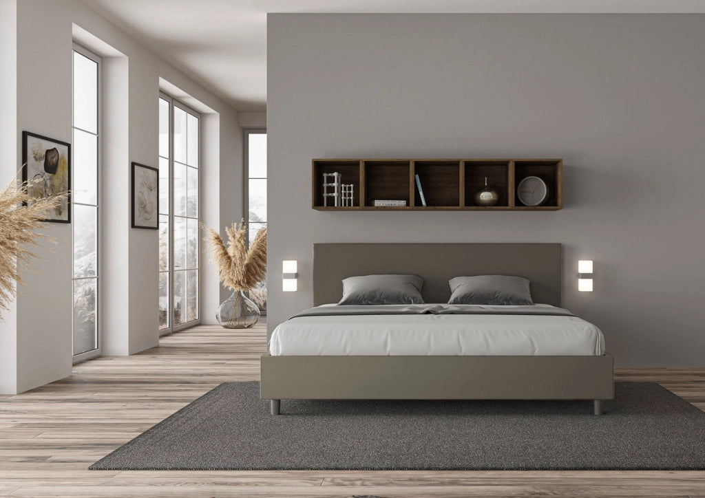 BS COM Letto con rete imbottito 180x200 similpelle cappuccino