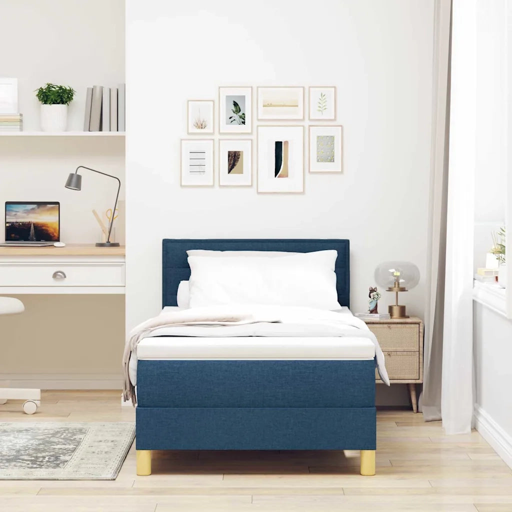 Letto a Sorgente LED con materasso Blu 90 x 200 cm Tessuto