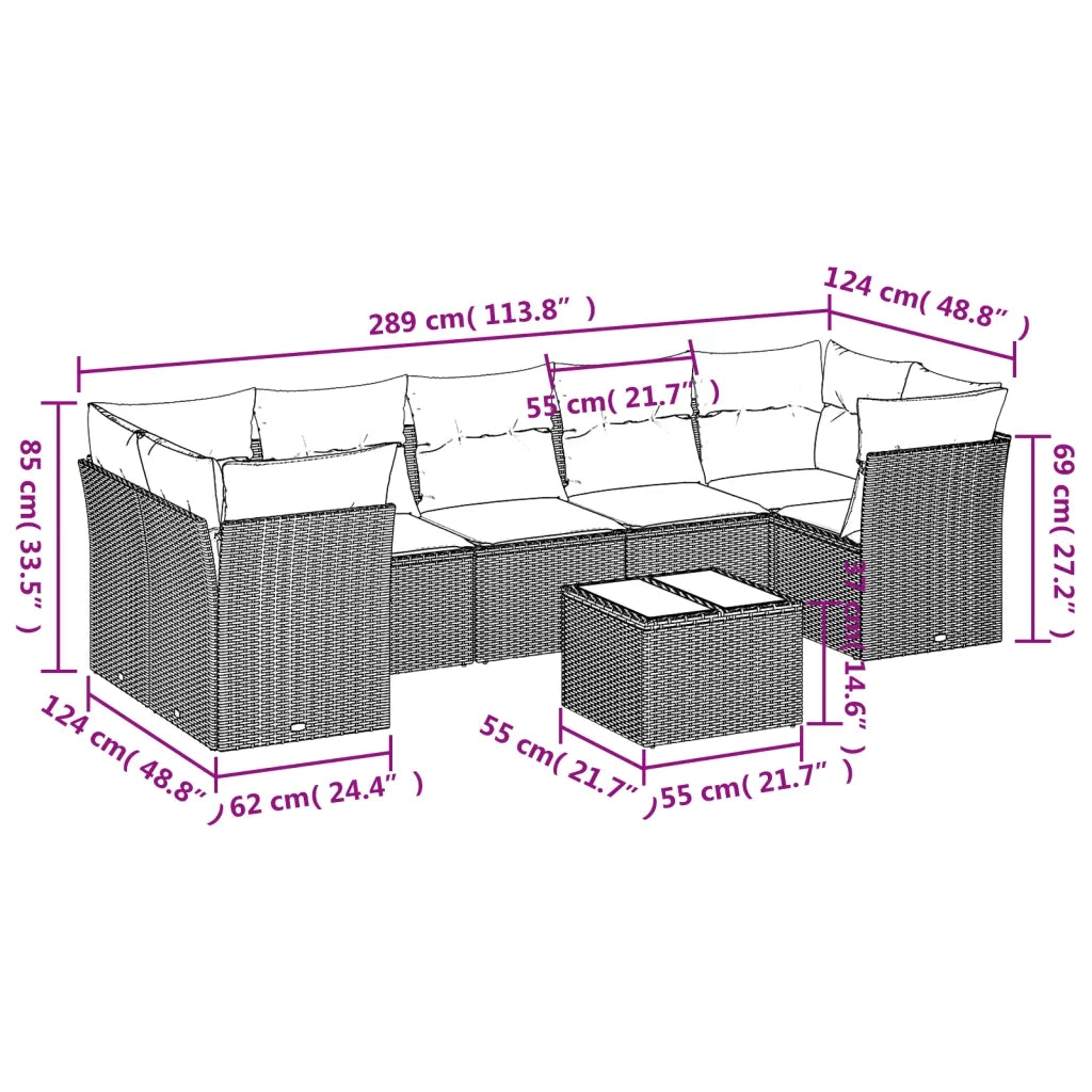 Set Divano da Giardino 8pz con Cuscini Grigio Chiaro Polyrattan 3217292