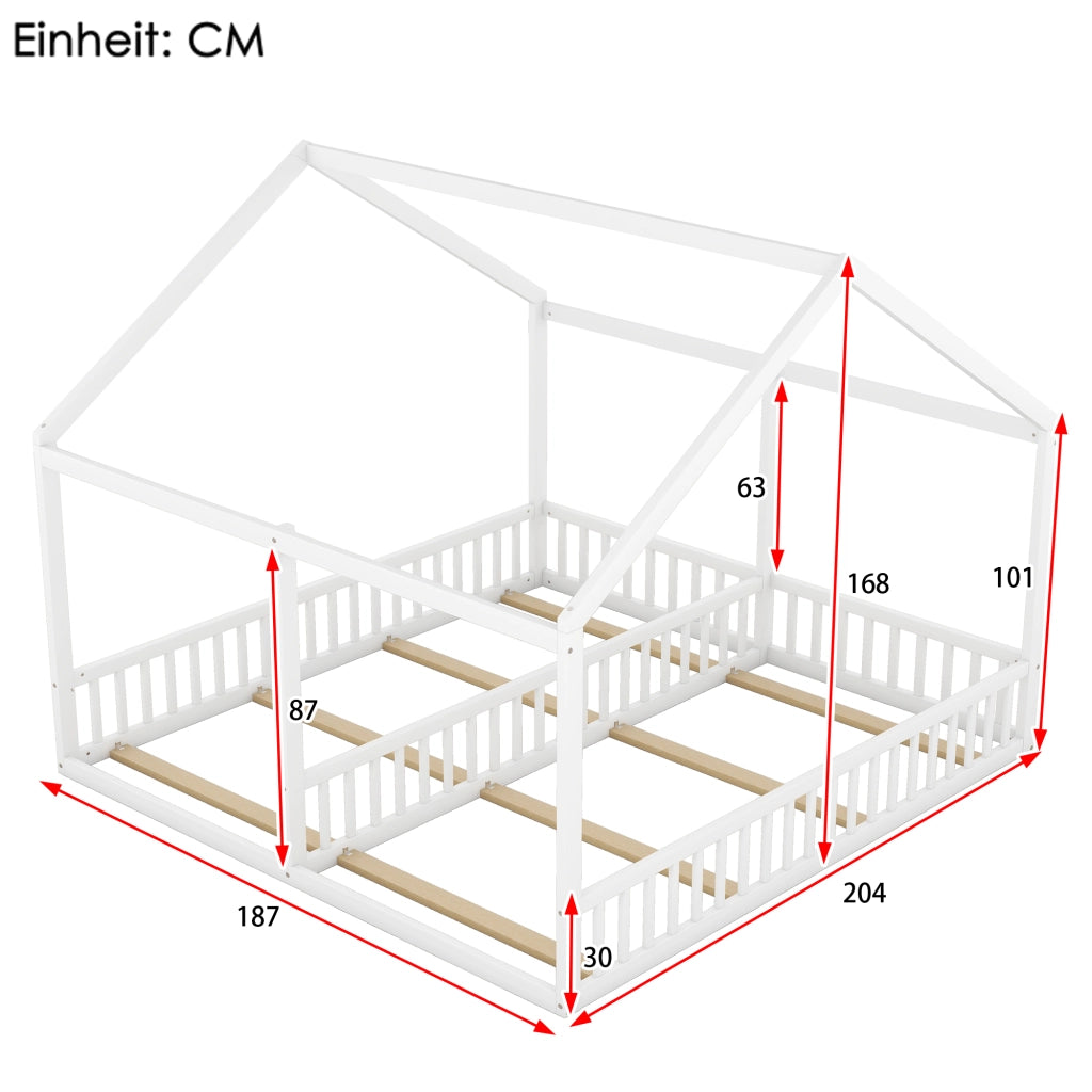 Letto singolo 90x200 in legno di pino e MDF, design a casetta, bianco
