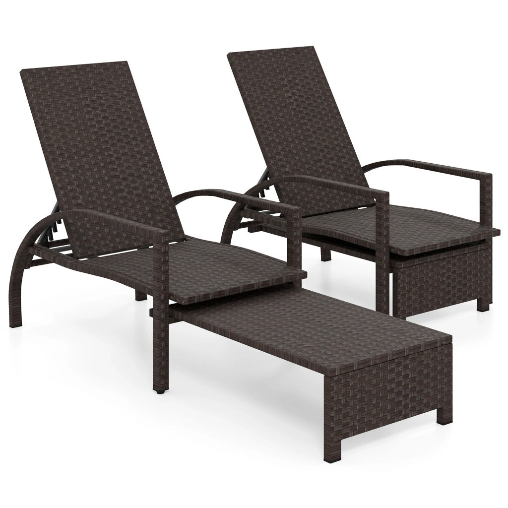 Set di 2 lettino prendisole pieghevole da giardino con schienale regolabile in 6 posizioni, Sedia da salotto in rattan con poggiapiedi