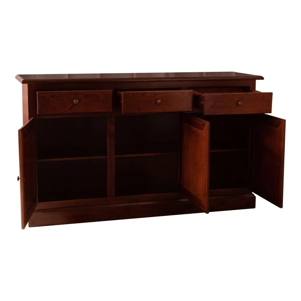 Madia credenza 3 porte massello pino rustica tinta noce 147x45x85 - Mobili 2G