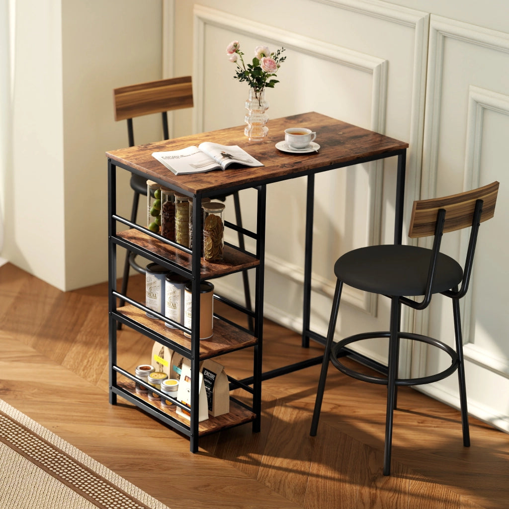 Tavolo da bar con 3 ripiani e telaio in acciaio ¨C Minimal ¨C 90x50x90,5 cm marrone rustico e nero