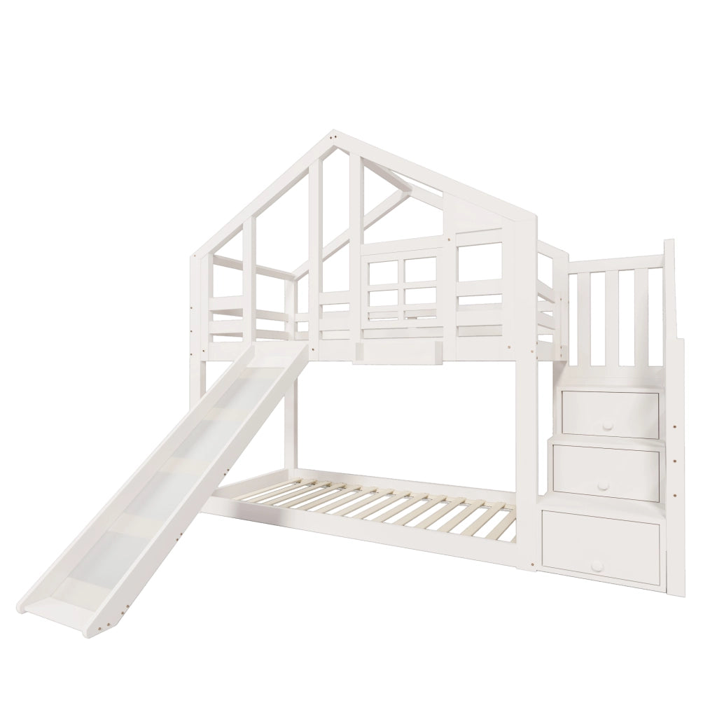 LETTO a castello casetta 90x200 cm bianco con scivolo