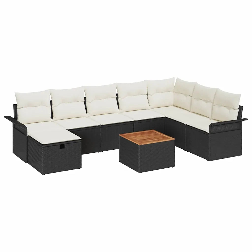 Set Divano da Giardino con cuscino 9 pcs Nero Poly Rattan 3360799