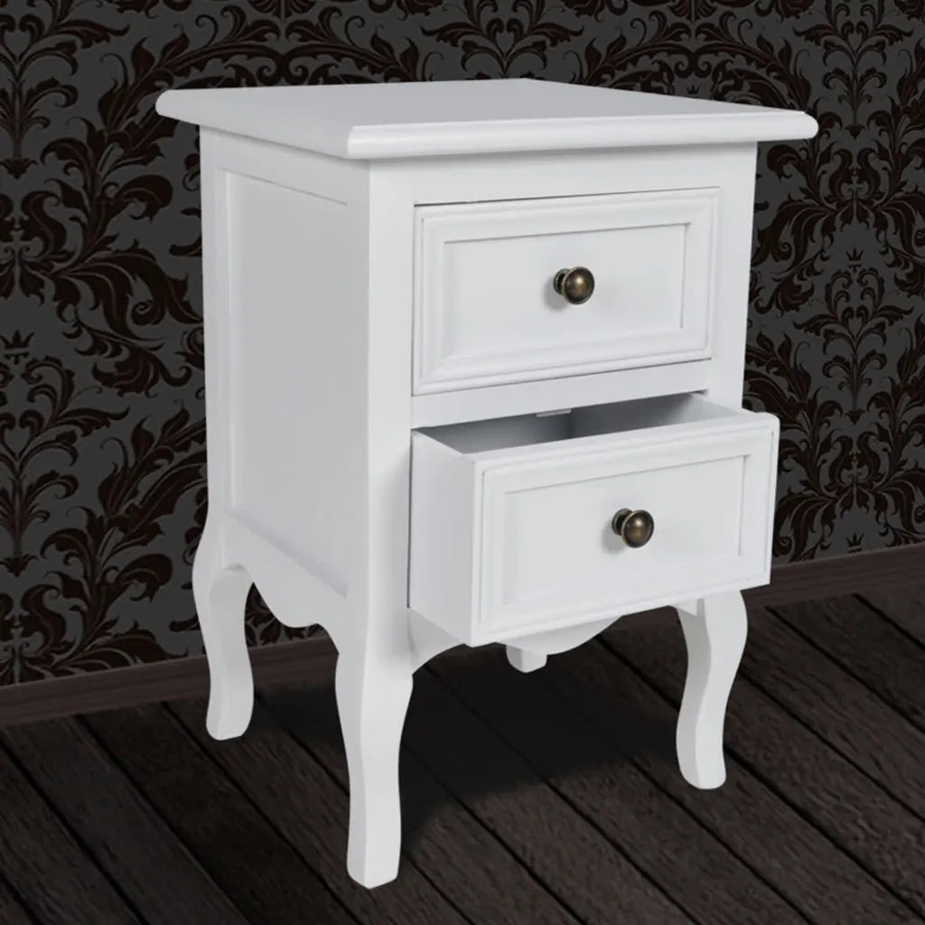 Comodini 2 pz con 2 Cassetti-Set di 2 Tavolino da notte in MDF Bianchi