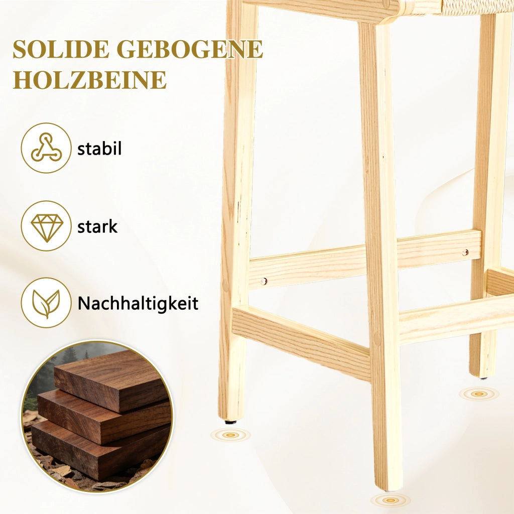 SGABELLI Set da 2 pezzi in legno massello e corda intrecciata, 89 cm