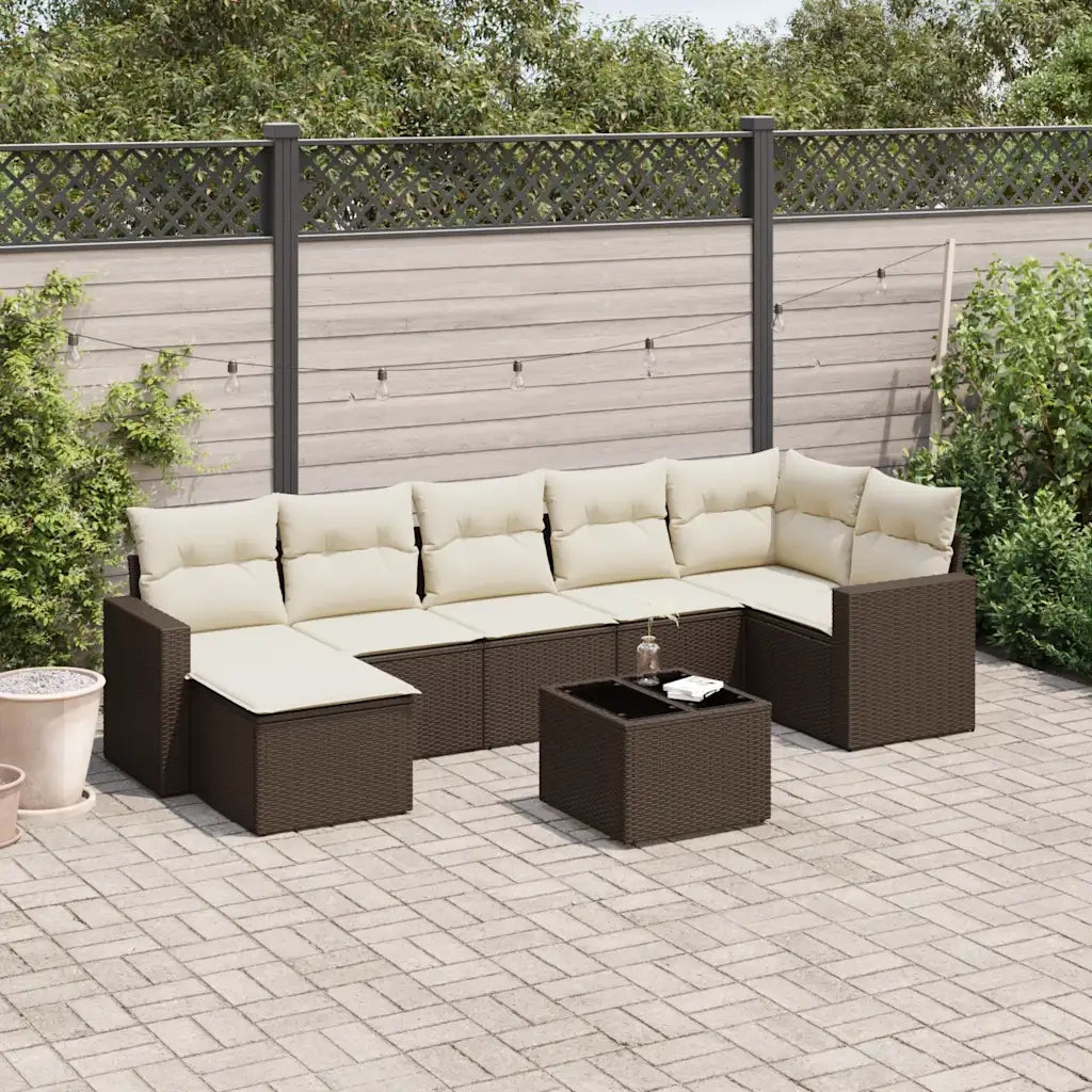 Set Divani da Giardino 8 pz con Cuscini Marrone in Polyrattan 3251630