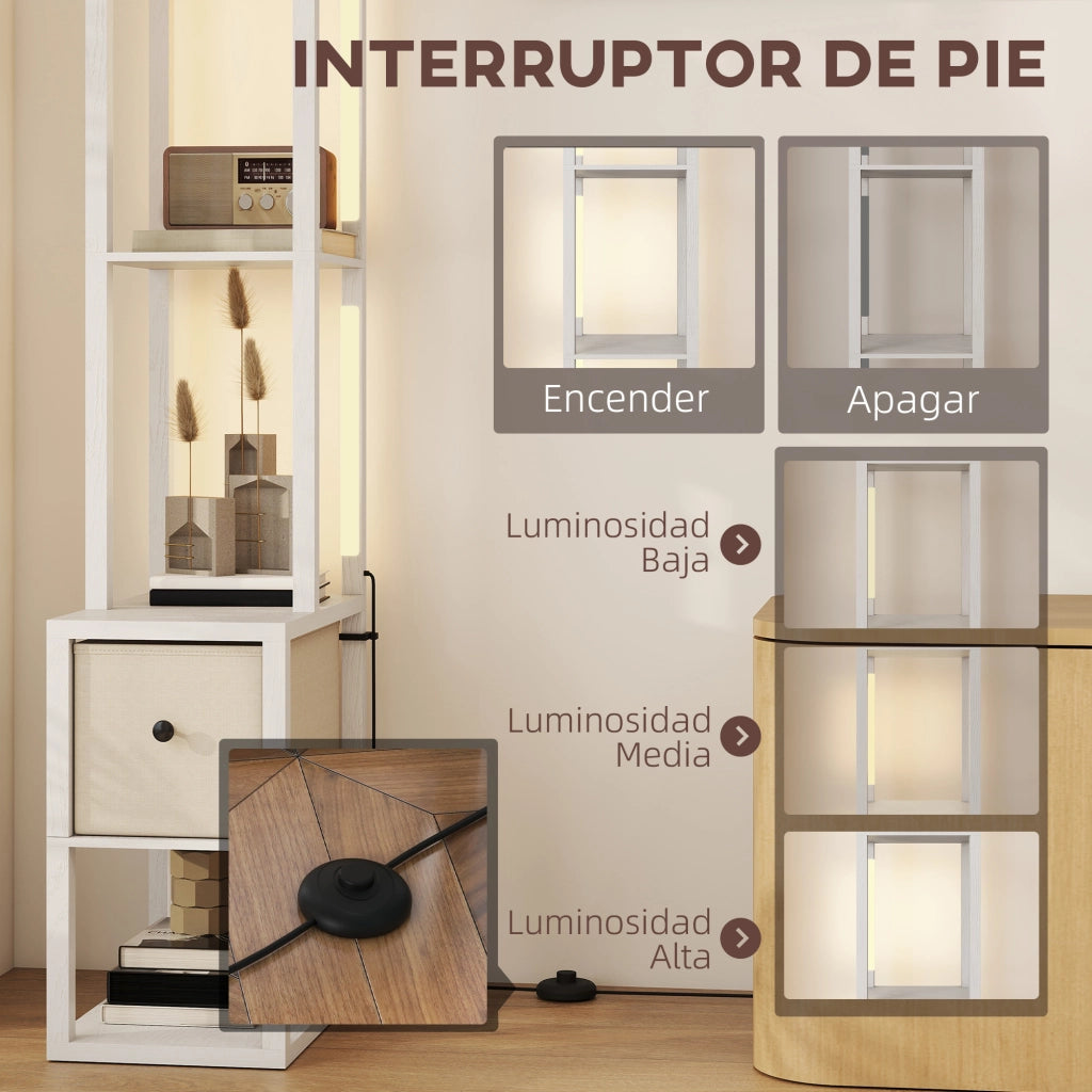 Lampada da Terra Moderna con Ripiani e Cassetto ¨C Minimal ¨C Bianco 30x30x150