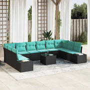 Set Divano da Giardino 10 pz 9-Numero di posti Nero e Turchese 3355925