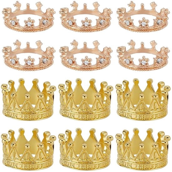 Accessori decorativi per poppenhuis - Corona miniaturata in metallo dorato - 12 pezzi