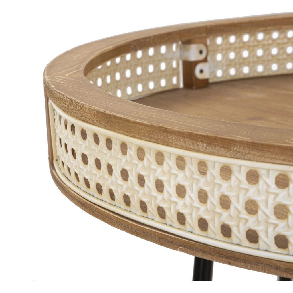 Tavolino rotondo Fuji in rattan e ferro nero — Ø 60 cm