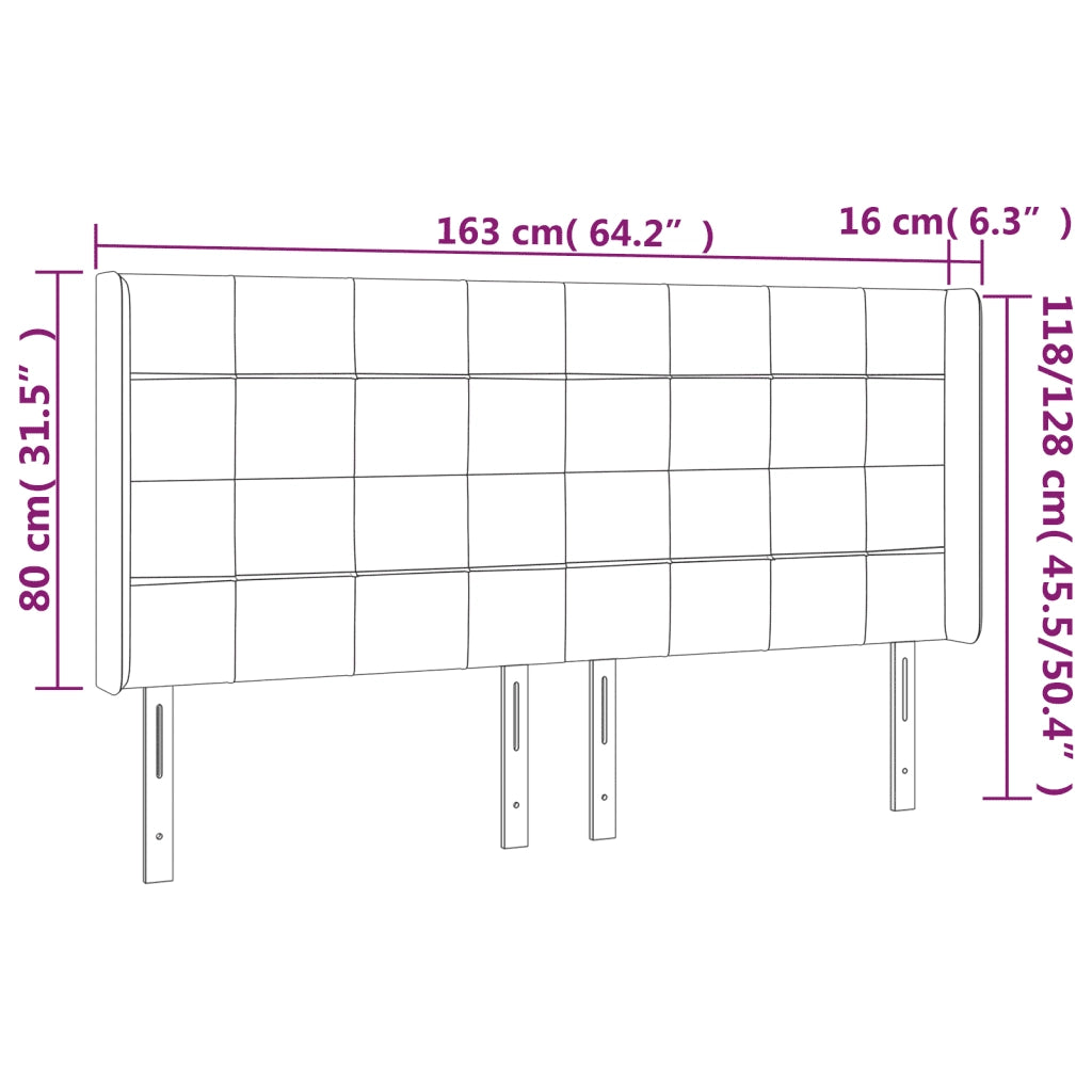 Testiera a LED Nera 163x16x118/128 cm in Velluto