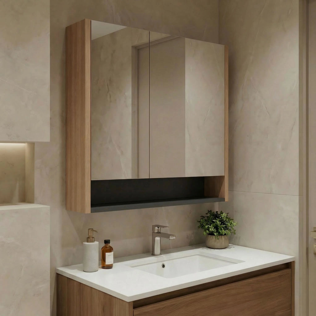Mobile da bagno con specchio "Ricato 80" - 80 x 16 x 78 cm - Noce