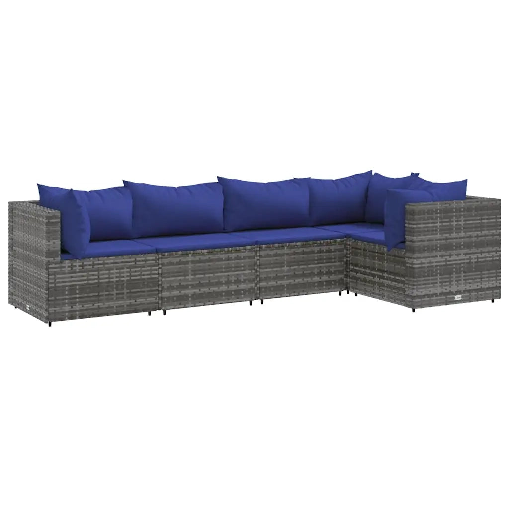 Set Divani da Giardino 5 pz con Cuscini in Polyrattan Grigio
