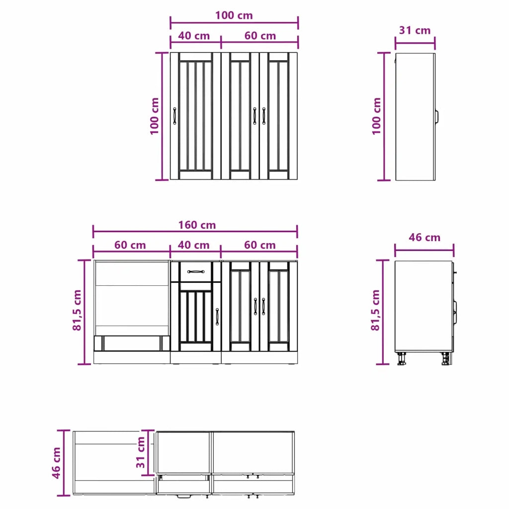 Unità Cucina LUCCA 5 pcs Rovere Fumo Legno ingegnerizzato 3438270
