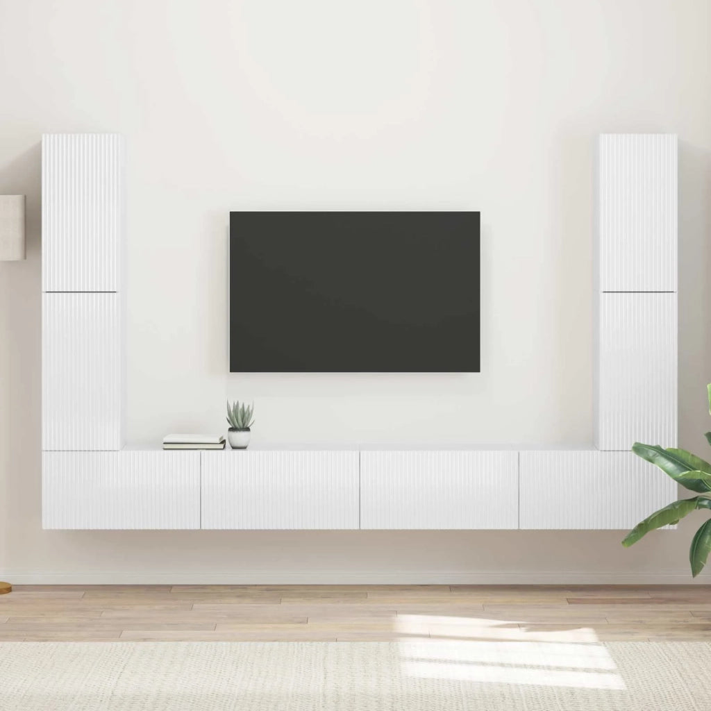 Set mobile TV 8 pcs Bianco Lucido Legno multistrato 3409136