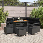 Set Divano da Giardino con cuscino 9 pcs Nero polyrattan