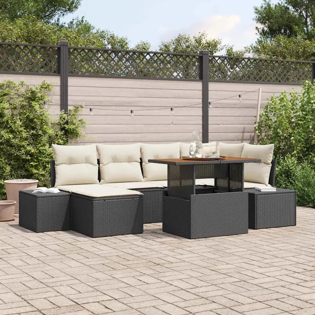 Set da Pranzo per Giardino con cuscino 7 pcs Nero e Crema