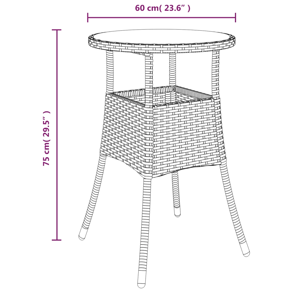 Set da Pranzo da Giardino 3pz con Cuscini in Polyrattan e Vetro 3278723