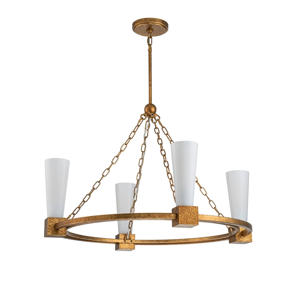 Lampadario Art Déco oro Ø84 4xE27 opale Kristy Elstead