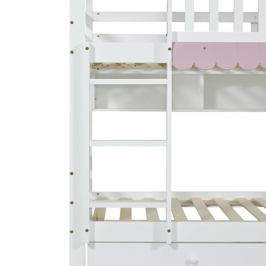 LETTO a castello 90x200 cm Bianco e Rosa con cassetti e ripiani