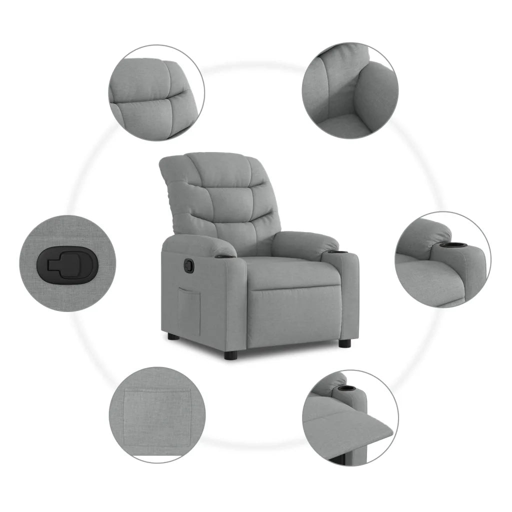 Poltrona | Sedia Relax Reclinabile in Tessuto Grigio Chiaro