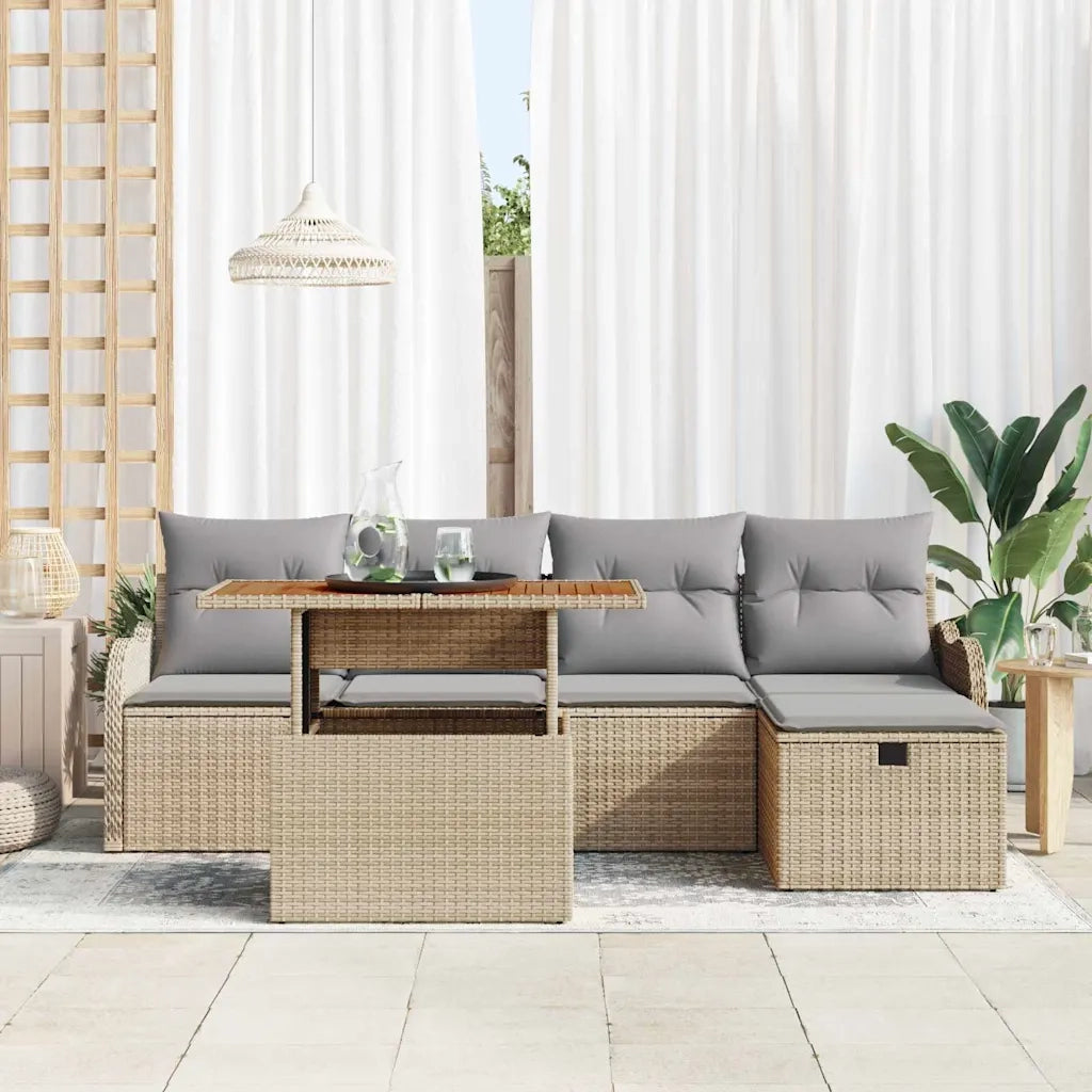 Set Divano da Giardino 6 pcs Beige polyrattan