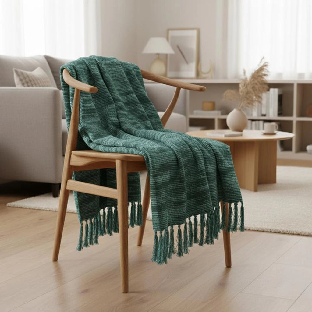 Coperta a quadri blu-verde con frange 130x170cm ANEVIK