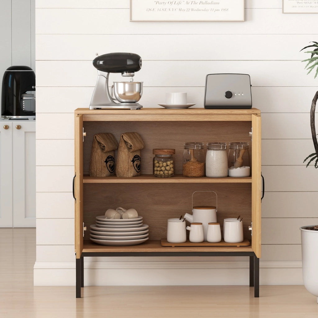 Armadietto boho con motivo asimmetrico con ripiano regolabile a 3 posizioni, Armadio portaoggetti in rattan per cucina Naturale