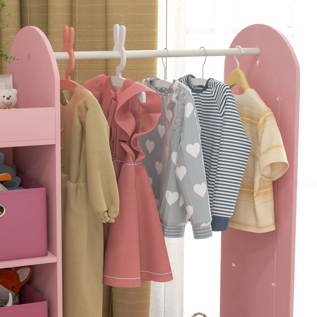 Armadio Bambini con Ante, Ripiani, Scatole e Specchio ¨C zephmum ¨C Legno, Rosa
