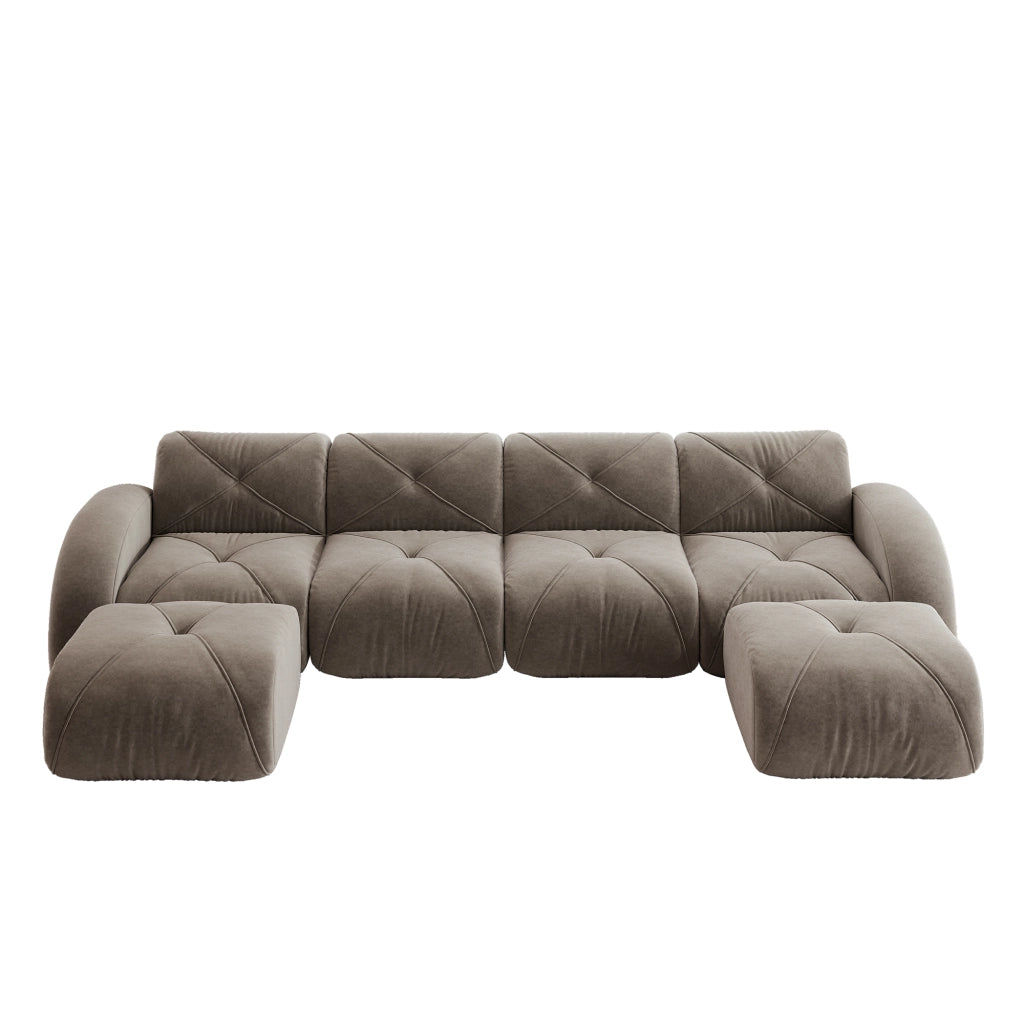 Divano modulare a U - Zephmum- 4 posti, 2 pouf, tessuto comodo, antiscivolo, marrone
