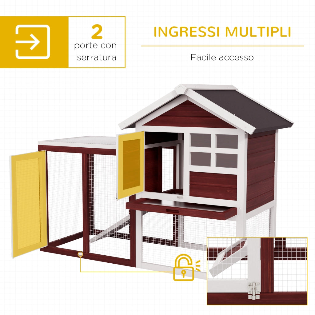 Casetta per Conigli da Giardino con Rampa ¨C Minimal ¨C Legno 123.5x62.5x92.5 cm Marrone Bianco
