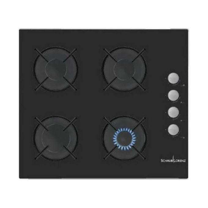 Schaub Lorenz SSPC604GL Piano cottura a gas 60 cm 4 fuochi accensione sottomanopola comandi laterali griglie smaltate colore Nero