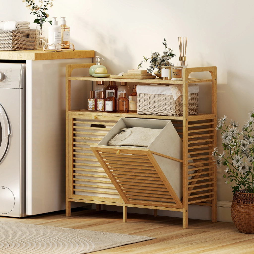 Armadietto da Bagno con Cestini e Ripiani ¨C Zephmum ¨C Legno Bamb¨´ Naturale 82x33x88cm